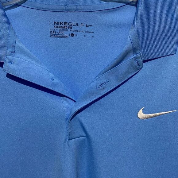 Nike Dri-Fit Men's Three Button Placket Standard Fit Blue Golf Polo Shirt Large - Picture 3 of 7